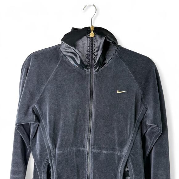 Vintage Y2K Nike Velour Zip Jacket Sz L – Gold Swoosh, Rainbow Tag, Juicy Vibe - Picture 5 of 12